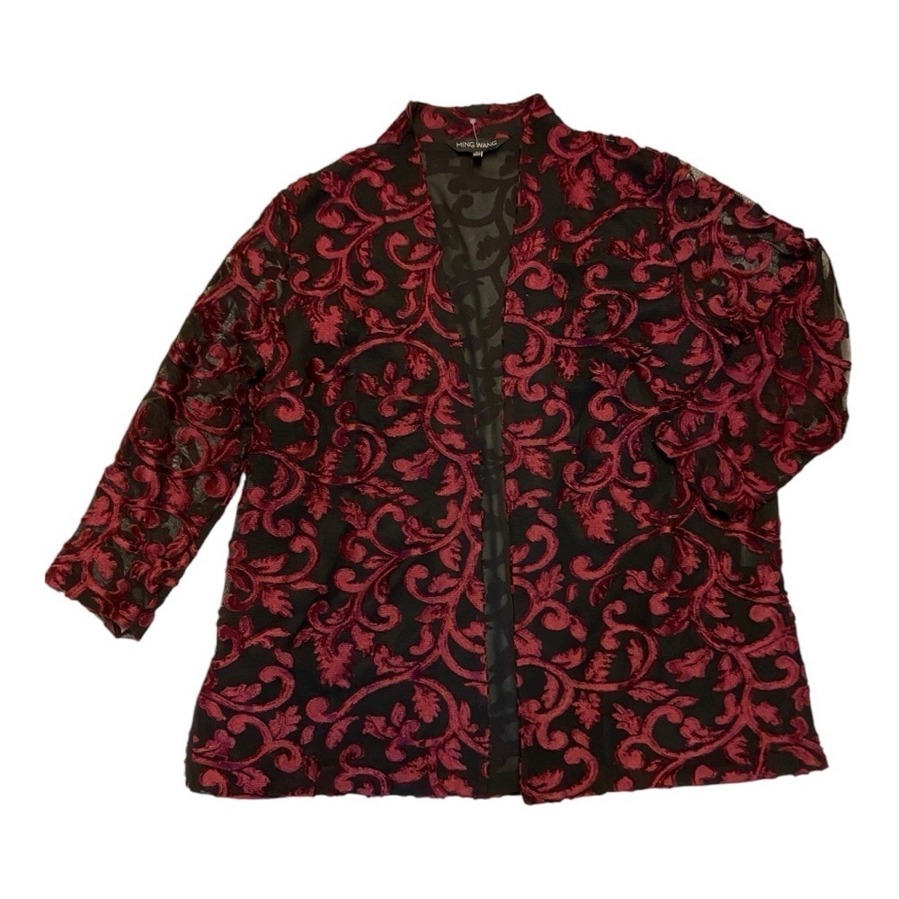 Ming wang  Burnout velvet Jacket  Long Sleeve Print Open Front Cardigan